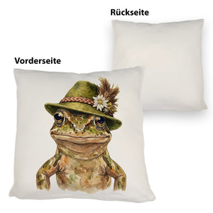 Grasfrosch mit alpenländischem Trachtenhut Kissen