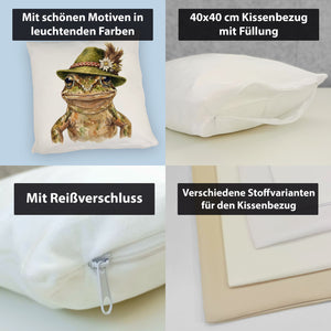 Grasfrosch mit alpenländischem Trachtenhut Kissen