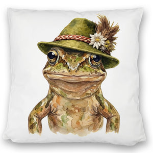 Grasfrosch mit alpenländischem Trachtenhut Kissen