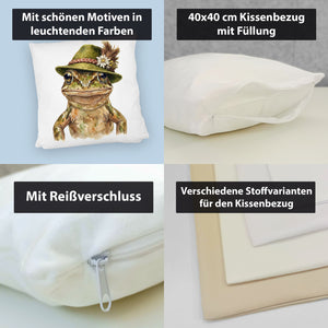 Grasfrosch mit alpenländischem Trachtenhut Kissen