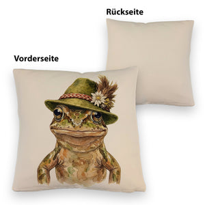 Grasfrosch mit alpenländischem Trachtenhut Kissen