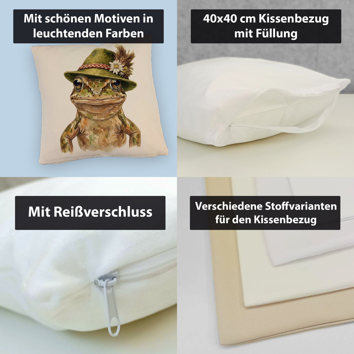 Grasfrosch mit alpenländischem Trachtenhut Kissen