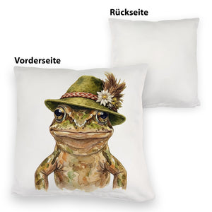 Grasfrosch mit alpenländischem Trachtenhut Kissen