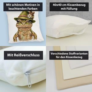 Grasfrosch mit alpenländischem Trachtenhut Kissen