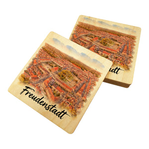Freudenstadt 6er Set Untersetzer aus Holz Luftbild Aquarell