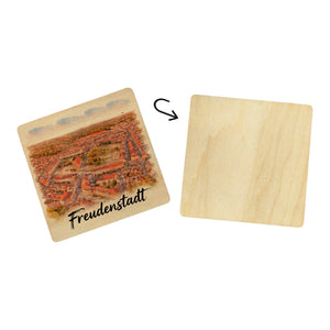 Freudenstadt 6er Set Untersetzer aus Holz Luftbild Aquarell