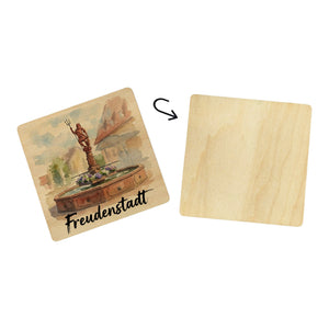 Brunnen Freudenstadt 6er Set Untersetzer aus Holz mit Aquarellmotiv