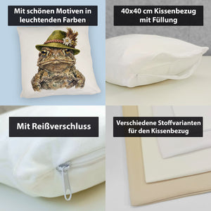 Erdkröte mit alpenländischem Trachtenhut Kissen