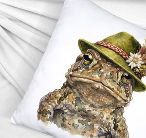 Erdkröte mit alpenländischem Trachtenhut Kissen