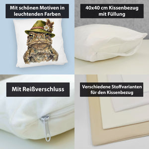 Erdkröte mit alpenländischem Trachtenhut Kissen