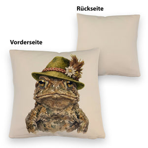 Erdkröte mit alpenländischem Trachtenhut Kissen