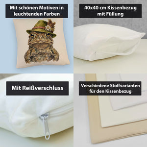 Erdkröte mit alpenländischem Trachtenhut Kissen