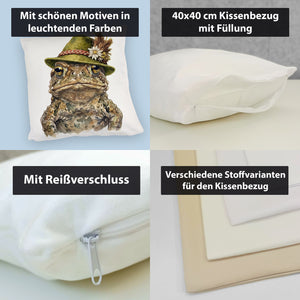 Erdkröte mit alpenländischem Trachtenhut Kissen