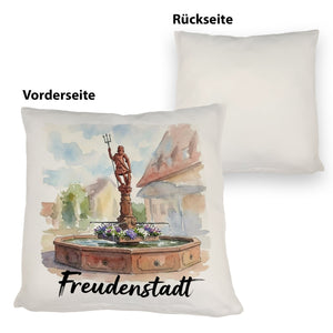 Brunnen Freudenstadt Kissen mit Aquarellmotiv