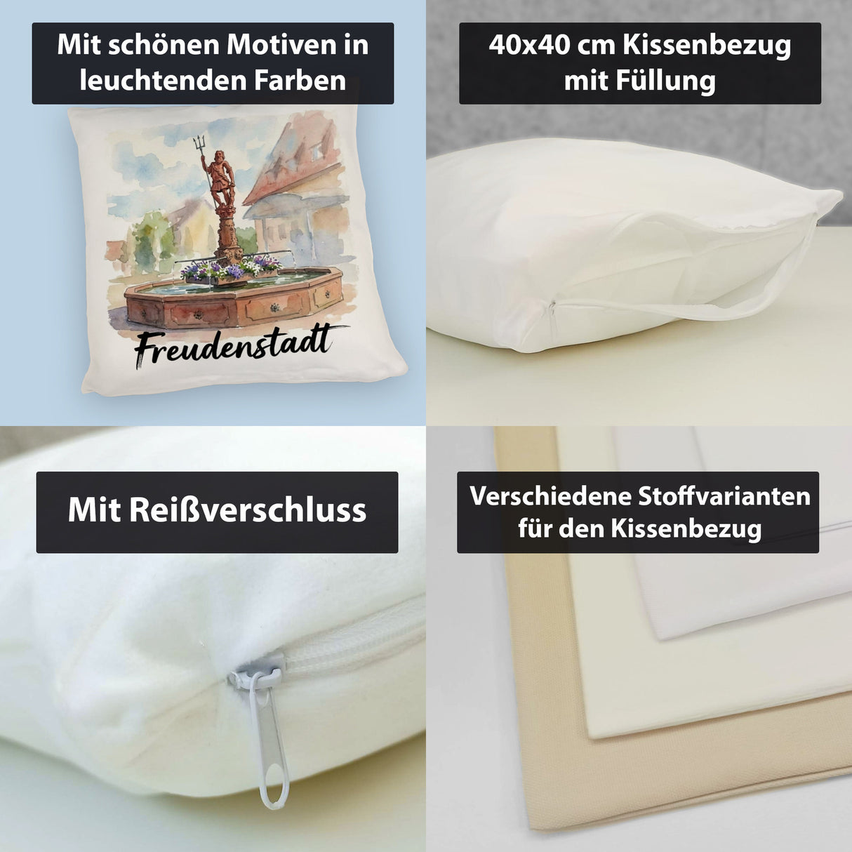 Brunnen Freudenstadt Kissen mit Aquarellmotiv