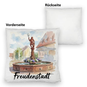 Brunnen Freudenstadt Kissen mit Aquarellmotiv