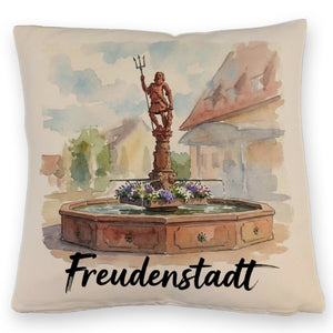Brunnen Freudenstadt Kissen mit Aquarellmotiv