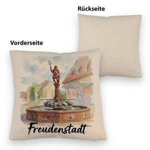Brunnen Freudenstadt Kissen mit Aquarellmotiv