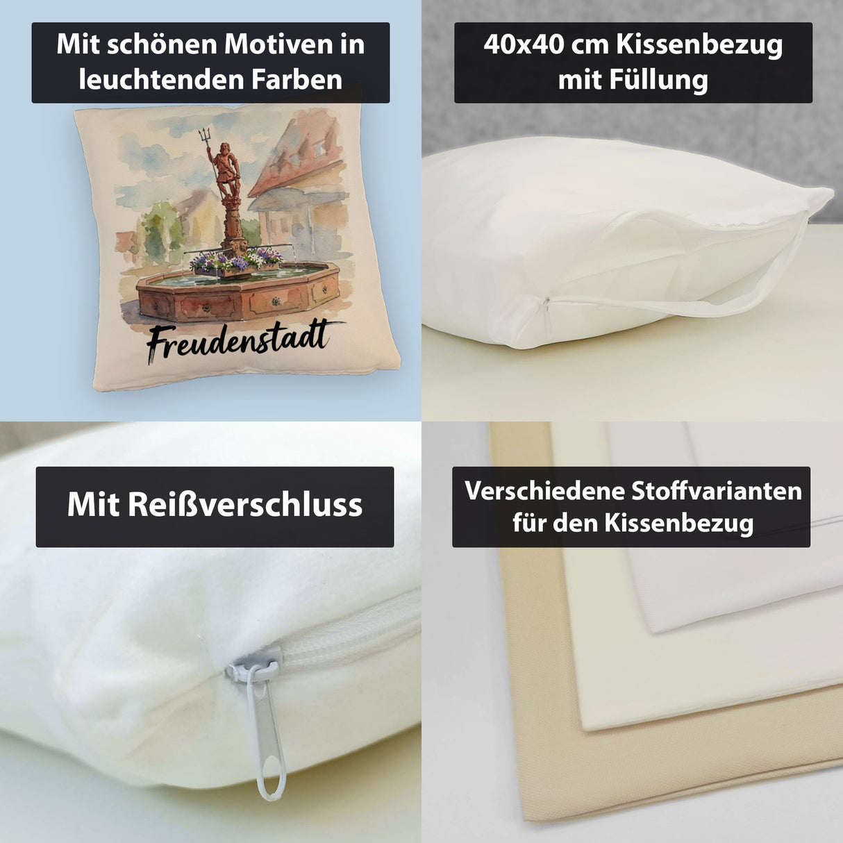 Brunnen Freudenstadt Kissen mit Aquarellmotiv