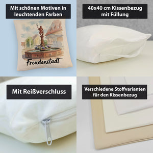Brunnen Freudenstadt Kissen mit Aquarellmotiv