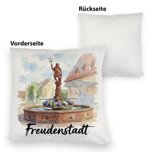 Brunnen Freudenstadt Kissen mit Aquarellmotiv