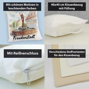 Brunnen Freudenstadt Kissen mit Aquarellmotiv