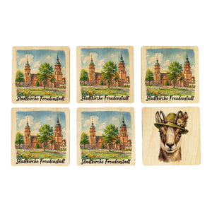 Stadtkirche Freudenstadt 6er Set Untersetzer aus Holz Aquarell