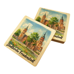 Stadtkirche Freudenstadt 6er Set Untersetzer aus Holz Aquarell