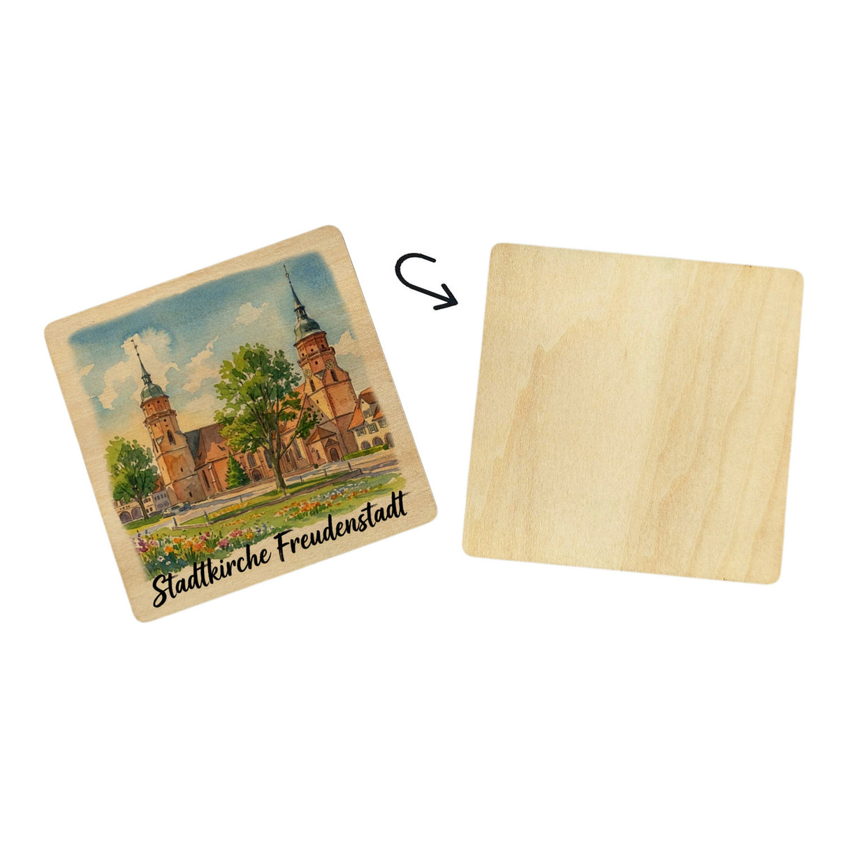 Stadtkirche Freudenstadt 6er Set Untersetzer aus Holz Aquarell