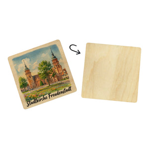 Stadtkirche Freudenstadt 6er Set Untersetzer aus Holz Aquarell