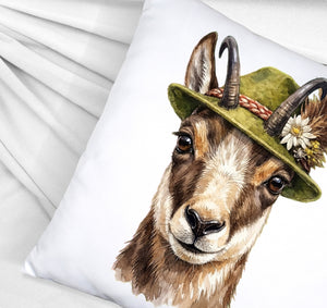 Gämse mit alpenländischem Trachtenhut Kissen