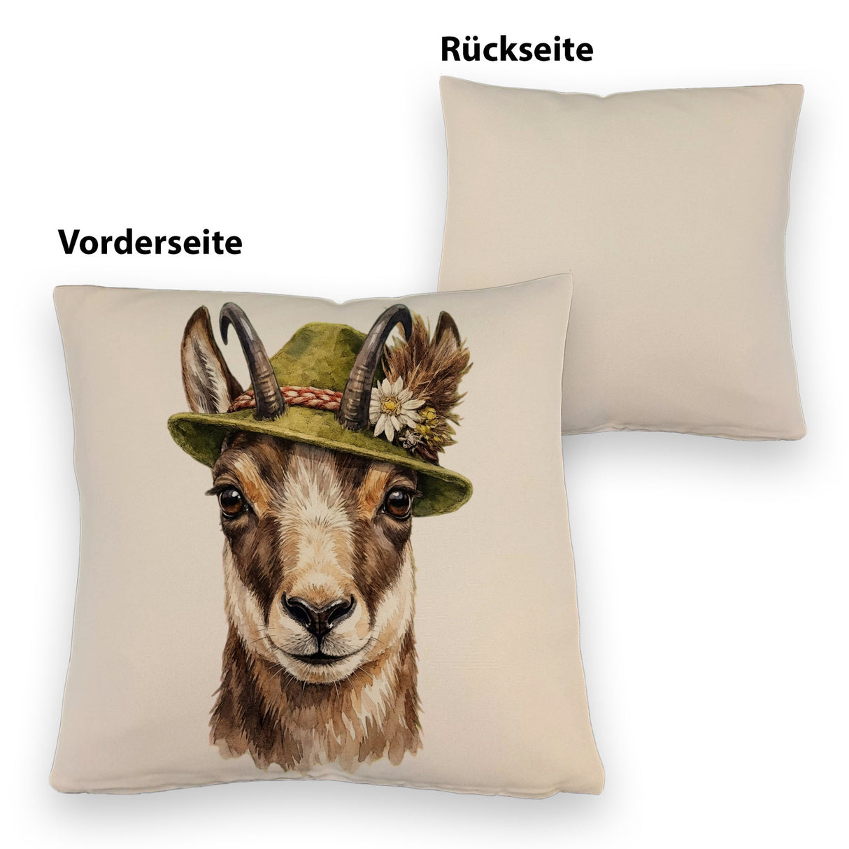 Gämse mit alpenländischem Trachtenhut Kissen