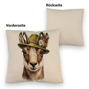 Gämse mit alpenländischem Trachtenhut Kissen
