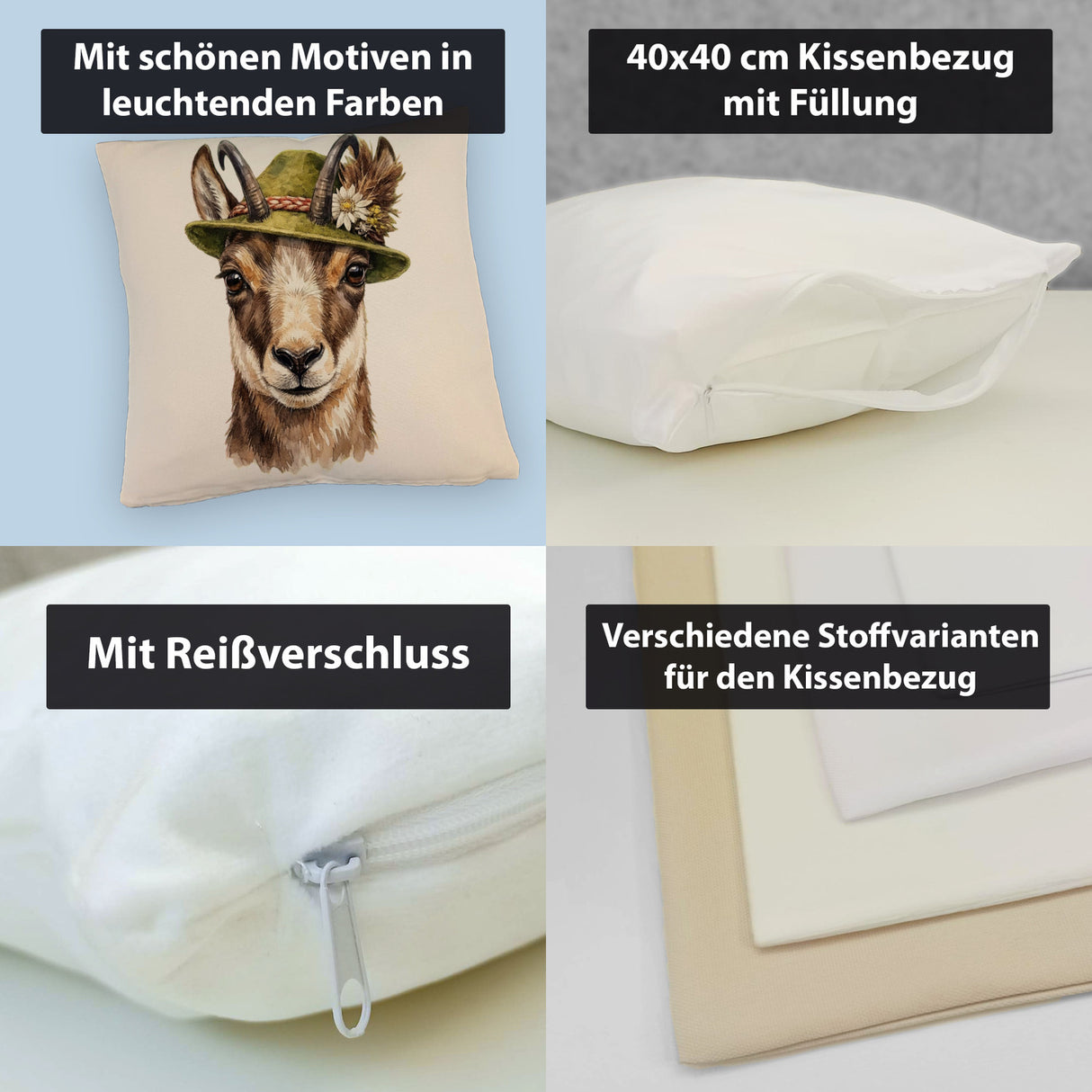 Gämse mit alpenländischem Trachtenhut Kissen