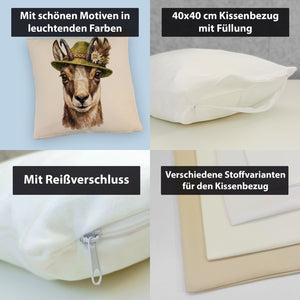Gämse mit alpenländischem Trachtenhut Kissen