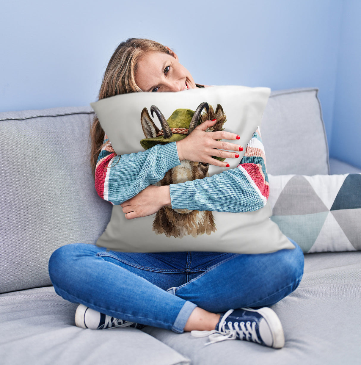 Gämse mit alpenländischem Trachtenhut Kissen