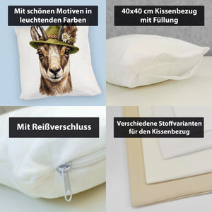 Gämse mit alpenländischem Trachtenhut Kissen