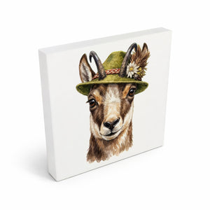 Trachtenhut Berge-Tiere Gämse Holzbild in 10x10 cm zum Stellen oder Aufhängen