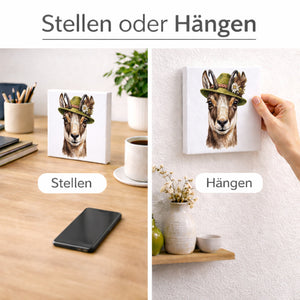 Trachtenhut Berge-Tiere Gämse Holzbild in 10x10 cm zum Stellen oder Aufhängen