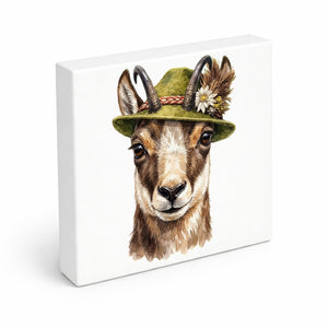 Trachtenhut Berge-Tiere Gämse Holzbild in 10x10 cm zum Stellen oder Aufhängen