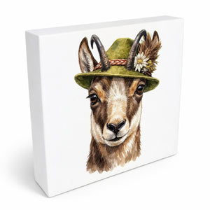 Trachtenhut Berge-Tiere Gämse Holzbild in 10x10 cm zum Stellen oder Aufhängen