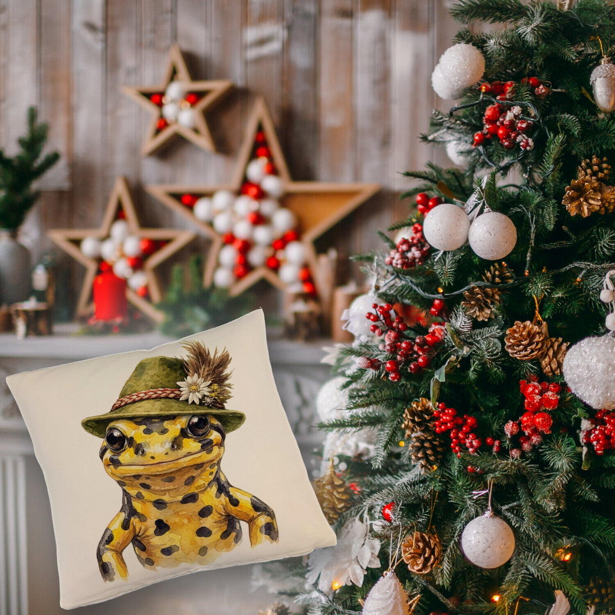 Feuersalamander mit alpenländischem Trachtenhut Kissen