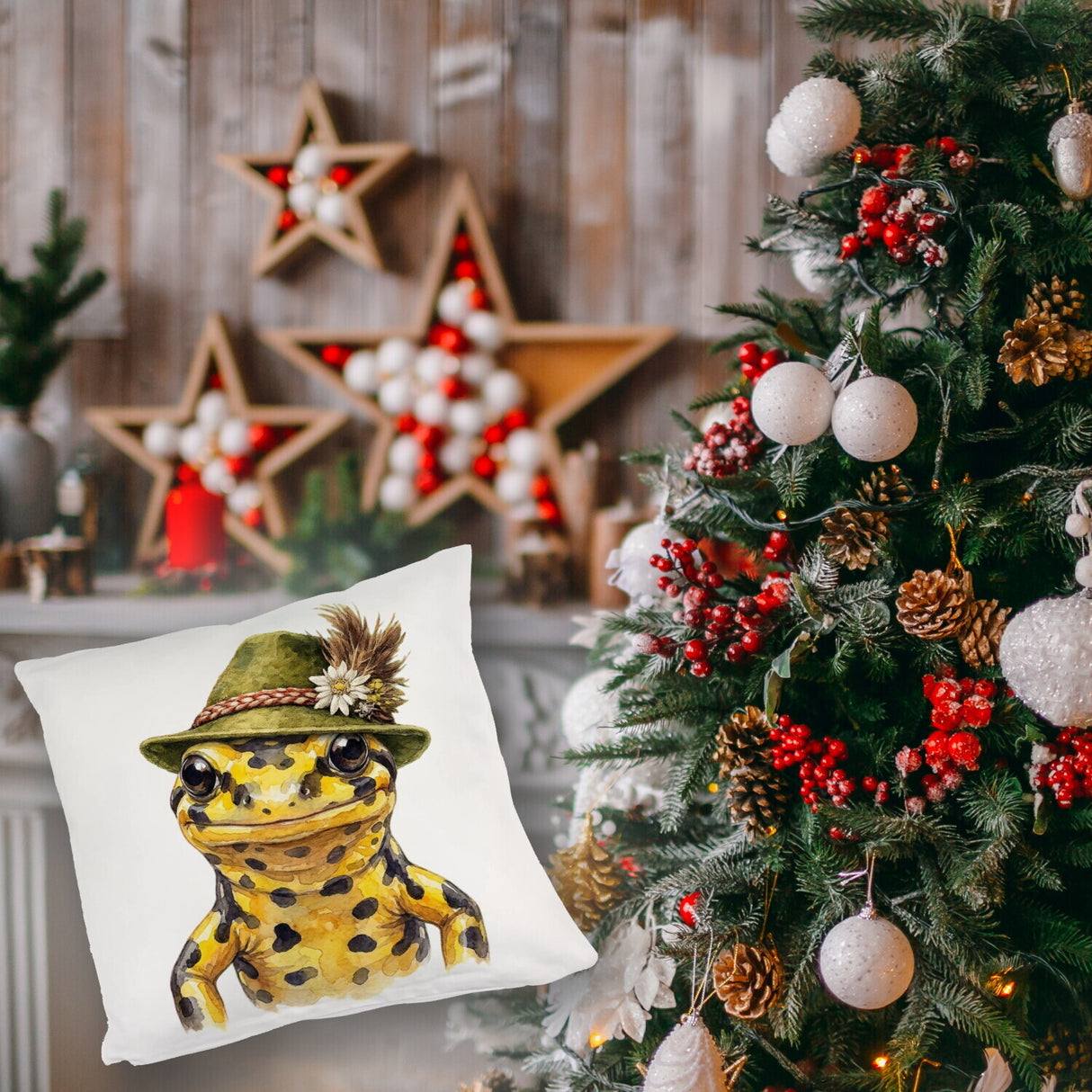 Feuersalamander mit alpenländischem Trachtenhut Kissen