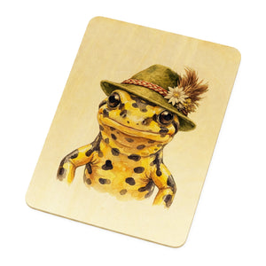 Feuersalamander mit alpenländischem Trachtenhut Postkarte aus Holz