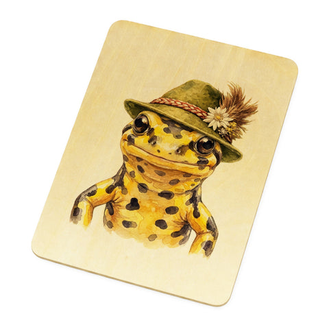 Feuersalamander mit alpenländischem Trachtenhut Postkarte aus Holz