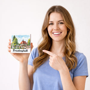 Freudenstadt Holzbild in 10x10 cm zum Stellen oder Aufhängen mit Rathaus-Motiv