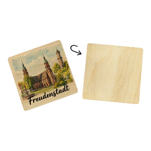 Friedrichsturm Stadtkirche Freudenstadt Aquarell 6er Set Untersetzer aus Holz