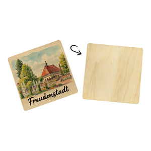 Freudenstadt 6er Set Untersetzer aus Holz mit Rathaus-Motiv