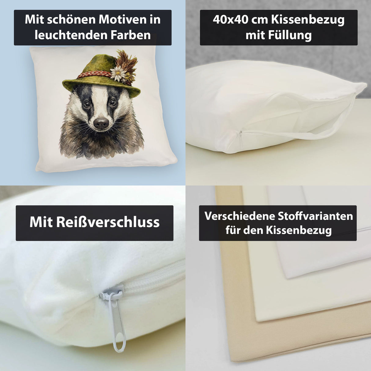 Dachs mit alpenländischem Trachtenhut Kissen