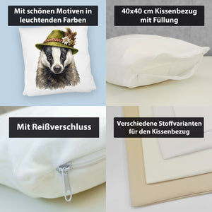 Dachs mit alpenländischem Trachtenhut Kissen